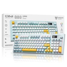 ONIKUMA G80 94-Key Tri-Mode Wireless RGB Keyboard Display Knob Green White picture
