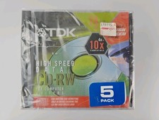 Lot Of 5 TDK High-Speed CD-RW 650MB 74Min Rewritable Data Discs 4-12x New Sealed picture