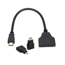 NFHK HDMI to Dual Female Y Splitter Switch Extension Adapter Cable Black picture