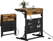 Foldable C-Shaped Table with Charging Station, Folding TV Tray End Table for Sma picture