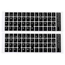 2 x Spanish Keyboard Stickers Cover Smooth Black Background White Lettering picture