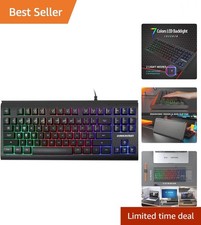 Computer Keyboard, 87 Keys Compact Wired USB Keyboard with Rainbow LED Light ... picture