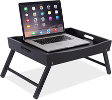 Wood Bed Tray for Eating, Folding Lap Desk with Handles, Black picture