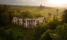 Landscape nature building house ruins hills trees forest Custom Gaming Mat Desk picture