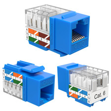 100 Pack Cat6 45° Angled Keystone Jack RJ45 110 Punchdown 8P8C Blue Ethernet picture