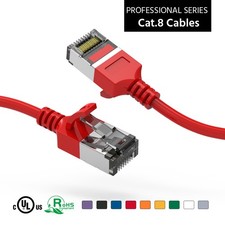 10 Pack of 0.5Ft CAT8 U/FTP Slim Ethernet Network Cable Red 30AWG picture