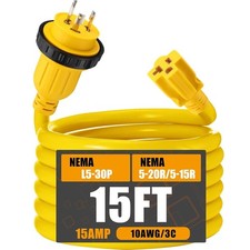 15FT 30A to 15A Marine Shore Power Adapter Extension Cord for RV Boat Camping picture
