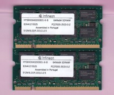1GB 2x512MB PC-2700S DDR-333 INFINEON HYS64D64020GBDL-6-B LAPTOP RAM Kit SODIMM picture