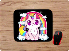 RAINBOW UNICORN KITTY CAT CUSTOM NON-SLIP NEOPRENE MOUSE PAD HOME OFFICE GIFT picture