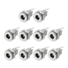 10pcs DC5521 Power Jack, 12V 1A 12.5x12.5x26.5mm 2 Pin with Nut Washer, Silver picture
