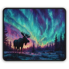 Northern Lights Moose Gaming Mouse Pad | Aurora Wildlife Desk Mat picture