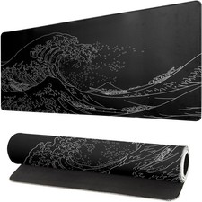 Japanese Sea Wave Large Mouse Pad Anime Black Gaming Extended Kanagawa Mat De... picture