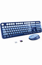Wireless Typewriter Style Ergonomic English QWERTY Keyboard Mouse Set Blue picture