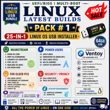 25 LINUX DISTROS MASTER USB COLLECTION 2026 64GB MULTI-BOOT, UEFI/BIOS | PACK #1 picture