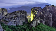 Landscape rocks mountains forest meteora evening sky Custom Gaming Mat Desk picture