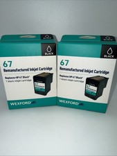 2 Pack: Wexford 67 Remanufacture BLACK Inkjet Cartridges Replaces HP 67 picture