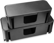 2 Cajas Organizadoras de Cables de Plastico Negro para Extensiones y Contactos picture