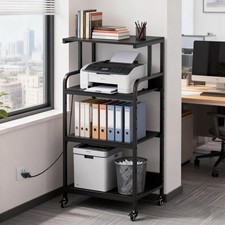 Black 4 Tier Adjustable Shelf Mobile Printer Stand Rolling Storage Cart picture