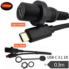 USB 3.1 C Motorcycle Flush Panel Mount Waterproof Male to Female Extension Cable picture