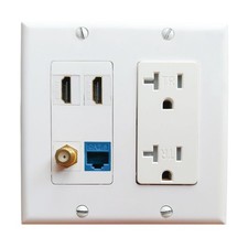 20Amp Power Outlet and Ethernet Coax HDMI Wall Plate - Electrical Outlet with... picture