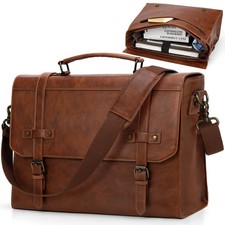 Mens Messenger Bag 17 inch Waterproof Vintage Leather Laptop Briefcase Brown picture