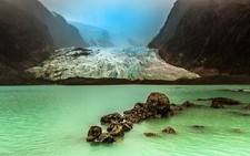 Landscape nature mist glacier lake chile mountains cold Custom Gaming Mat Desk picture