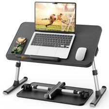 SAIJI Non-Slip Leather Laptop Bed Tray Table,Lap Desk with Laptop Stopper Black picture