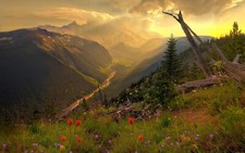 Landscape mountains river nature valley sky sunlight Custom Gaming Mat Desk picture