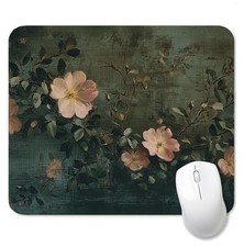 PQKIY Vintage Dark Green Floral Mouse Pad, Rustic Moody Peach Flower Botanica... picture