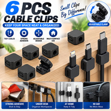 6 PCS Adjustable Cable Clips Adhesive Under Desk Wire Cord Holder Organizer Clam picture