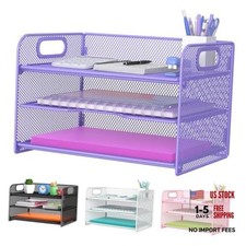 3 Tier Purple Letter Tray Paper Organizer with Handle, Purple 3 Tier Pack of 1 picture