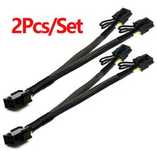 2Pcs PCIE 6Pin to 2X 8 pin (6+2) PCI-E Cable Splitter 18AWG Black Sleeved Cord picture