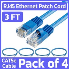 4 Pack Cat5e Patch Cable Blue 3FT Ethernet Cord Lan Network Internet Wire RJ45 picture