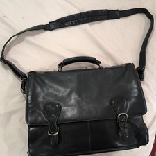 Vintage Samsonite Black Leather 15 in Laptop Messenger Bag Adjustable Strap picture