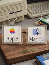 Vintage 1990s Apple Computer Rainbow Logo Mac OS Keychain Acrylic Promo Key Ring picture