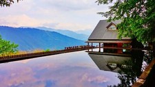 Landscape photography water reflection house fence Custom Gaming Mat Desk picture