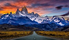 Landscape nature road mountains sunset snowy peak Custom Gaming Mat Desk picture