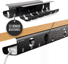 No-Drill under Desk Cable Management Tray - 2-Pack Wire & Cord Organizer - Stand picture