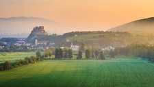 Landscape nature mist trees hills morning sunrise field Custom Gaming Mat Desk picture