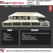 Cisco Catalyst WS-C3850-12X48U-S 48-Port UPOE - w/C3850 -NM-4-1G picture