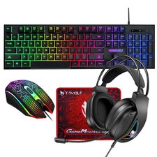 4 in 1 PC Gaming Keyboard Mouse Headset Headphone Mousepad  Rainbow LED Backlit picture