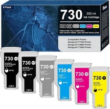 730 Ink Cartridges High-Capacity 300ML 6-Pack Replacement for HP 730 Ink Cartrid picture