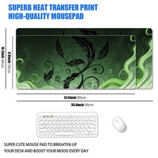 1pc XXL Oversized Black Feather Curl Grass Texture Mouse Pad, Deep Green Gradi picture