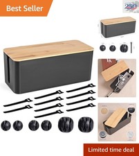 Elegant Cable Management Box with Wood Lid - Stylish Organizer for Home & Office picture