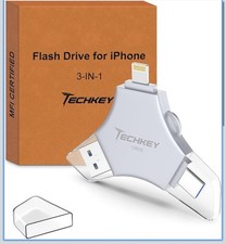 Techkey MFi Certified USB 3.0 Flash Drive 128GB for iPhone Storage Silver A7 picture