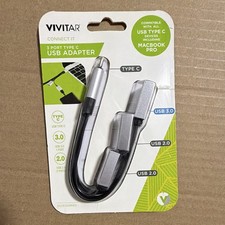 Vivitar Portable USB-C 3-Port Adapter to USB 3.0/2.0 Black/Silver MacBook  picture