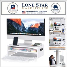 Ergonomic 2-Tier Wooden Monitor Stand Riser - 66 lbs Capacity, White, 16.5 Inch picture