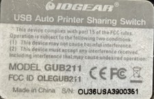 IOGEAR GUB211 USB Auto Printer Sharing Switch with 3 USB printer cables picture