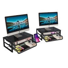 Ekisemio 2-Pack 2-Tier Monitor Stand Riser with Drawer, Metal Computer Black picture