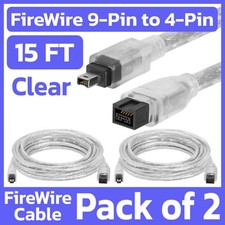 2 Pack FireWire 800 9-Pin to 400 4-Pin Cable 15ft IEEE1394b/1394a Cord Adapter picture